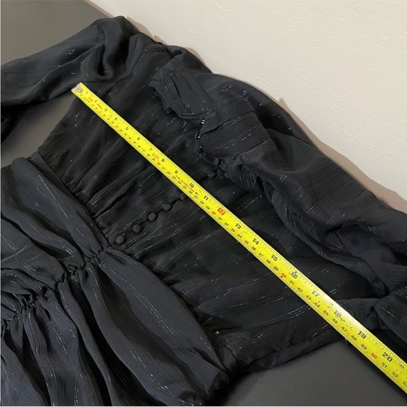 House of Harlow 1960 Black with Sparkle Thread Ruched Long Sleeve Dress - Picture 13 of 16